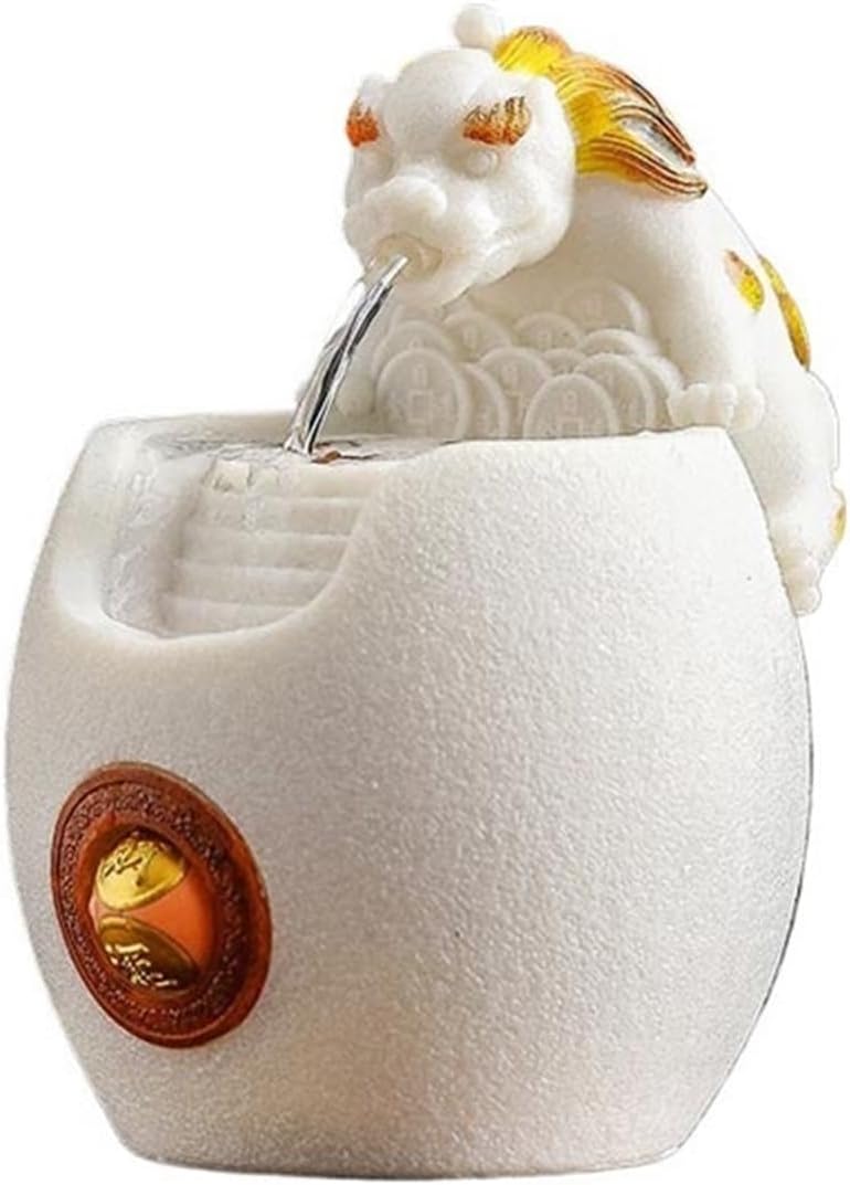 Tabletop Fountain Waterfall Tabletop Water Fountain Small Chinese-Style Water-circulating Ornaments Indoor Waterfall Feature(White)