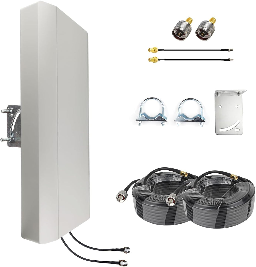 5G 4G LTE Cellular Antenna Kit 2x2 MIMO Directional Panel Antenna for T-Mobile AT&T Verizon Hotspot Router Modem Home Internet (Antenna w/ 32ft SMA Cable TS9 N Male Adaptors and Pole Mount Bracket