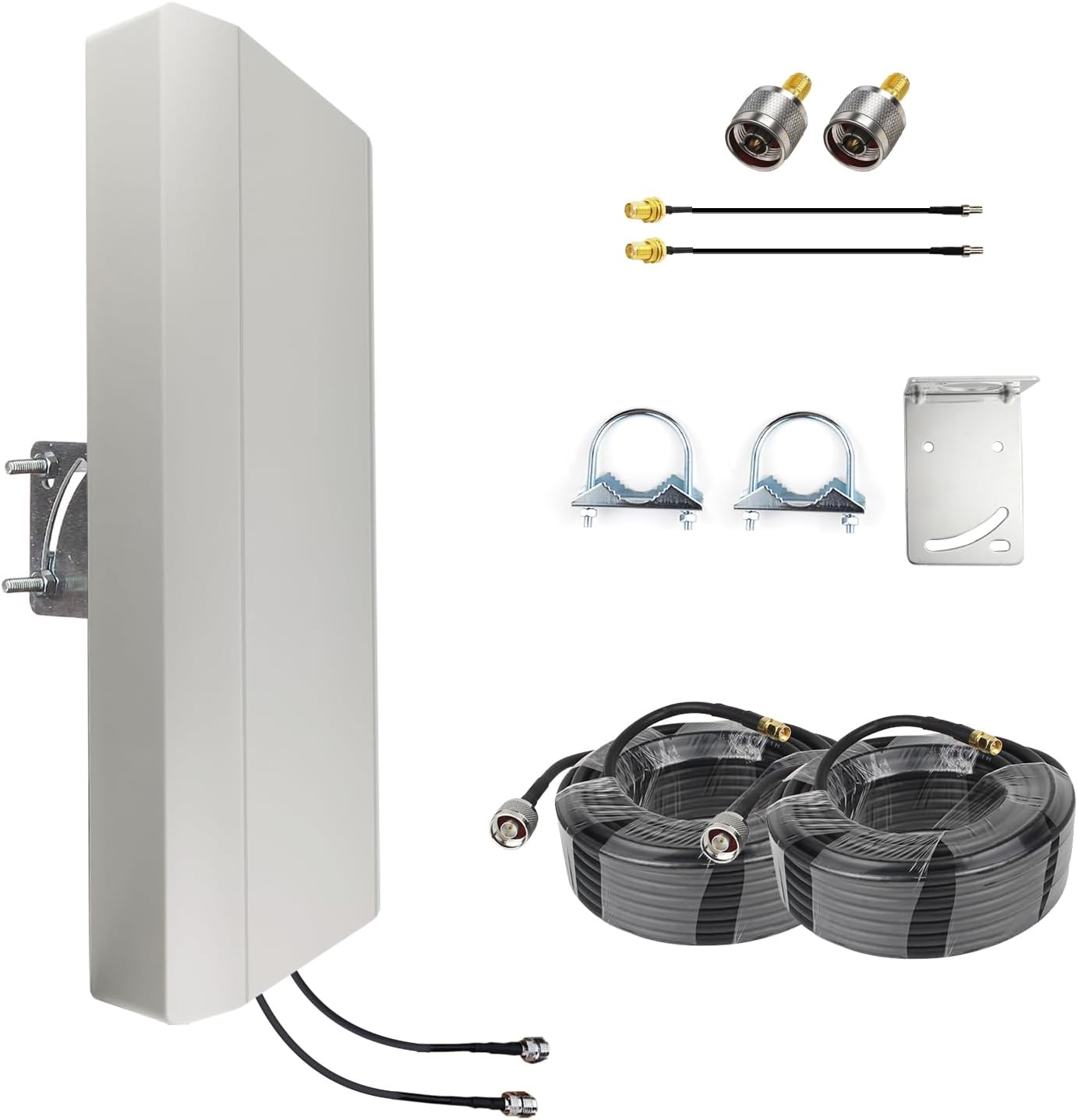 5G 4G LTE Cellular Antenna Kit 2x2 MIMO Directional Panel Antenna for T-Mobile AT&T Verizon Hotspot Router Modem Home Internet (Antenna w/ 32ft SMA Cable TS9 N Male Adaptors and Pole Mount Bracket