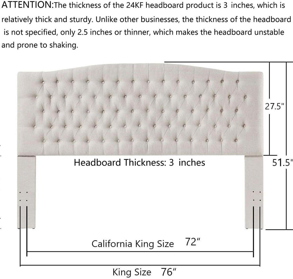 24KF Upholstered Tufted Button Linen Fabric Headboard,Comfortable Fashional Headboard King/CA King Size,Ivory