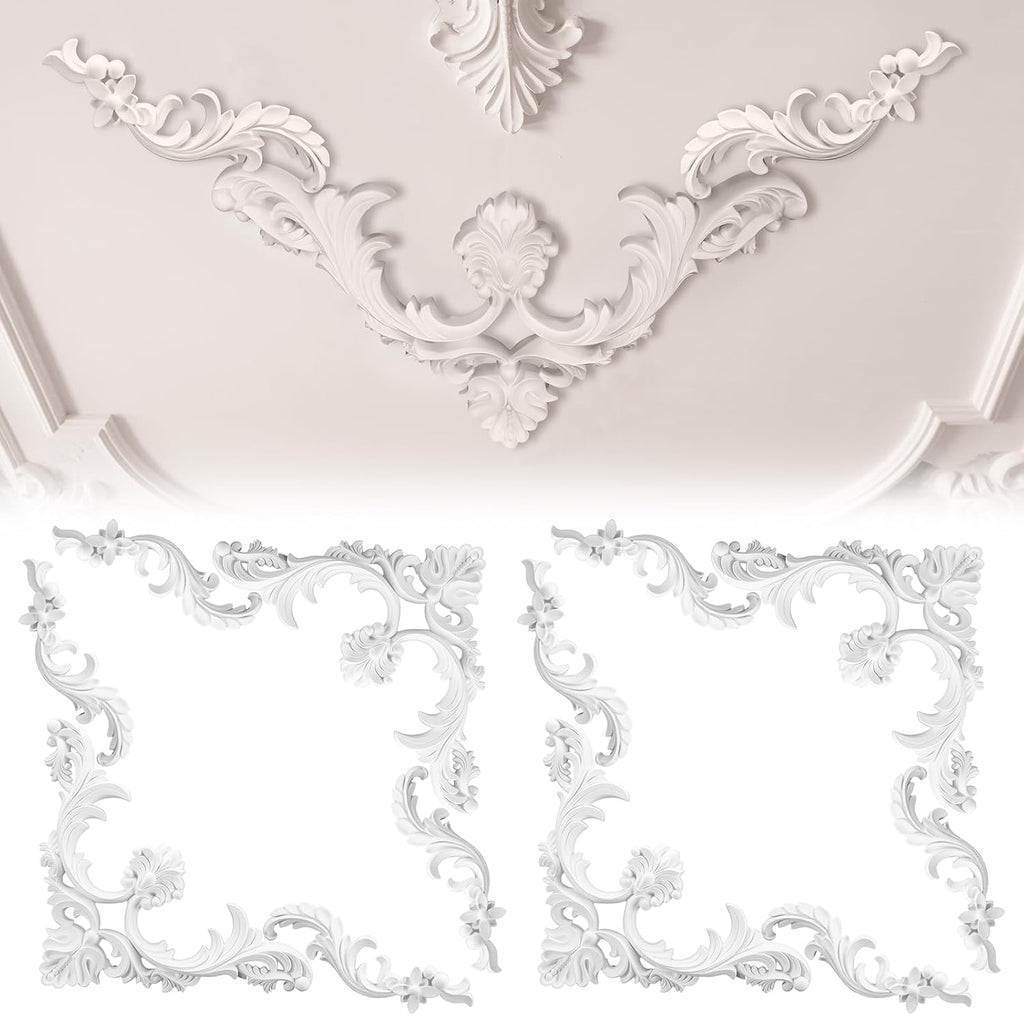 Colingmill 4 Pcs Ceiling Molding Kit Corners Murals Trim French Style Accent Wall Decor for Interior Medallion Ceiling with Flowers Pattern Decorative Panels for Wall (19.7 x 19.7 in,Classic)