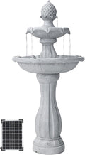 XBrand 44' Tall White Fiberglass/Resin 2-Tiered Solar Water Fountain w/Solar Panel and Auto-Shut Off Pump for Home Garden Yard Decor