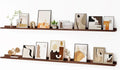 Floating Picture Ledge Shelves for Wall Set of 2, 72 Inches Picture Ledge Shelf with Long Large Nursery Book Shelf for Toys Storage Kids Bookshelf Wall Mounted Living Room Bedroom Decor Frames, Walnut