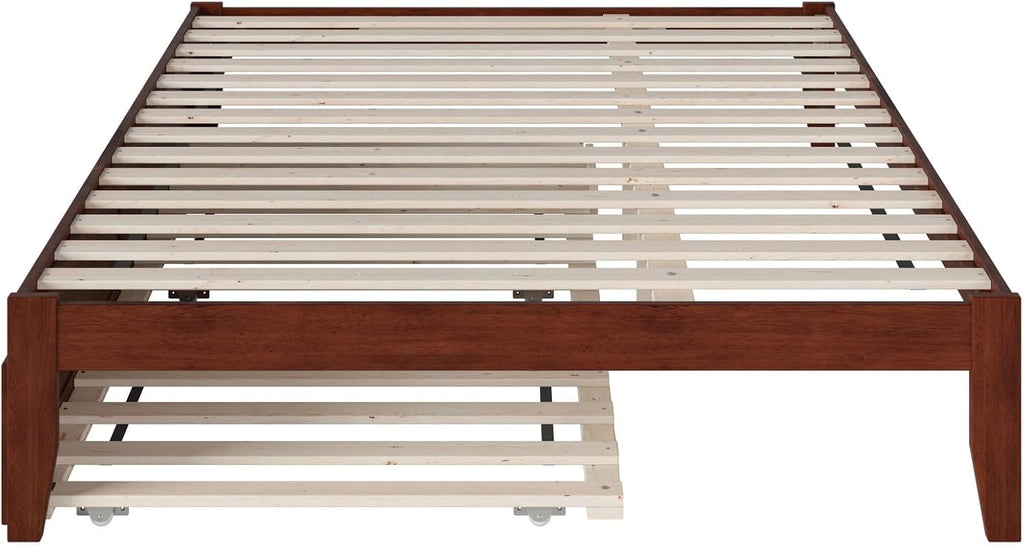 AFI Colorado Queen Size Platform Bed with Twin XL Trundle and Charging Station in Walnut