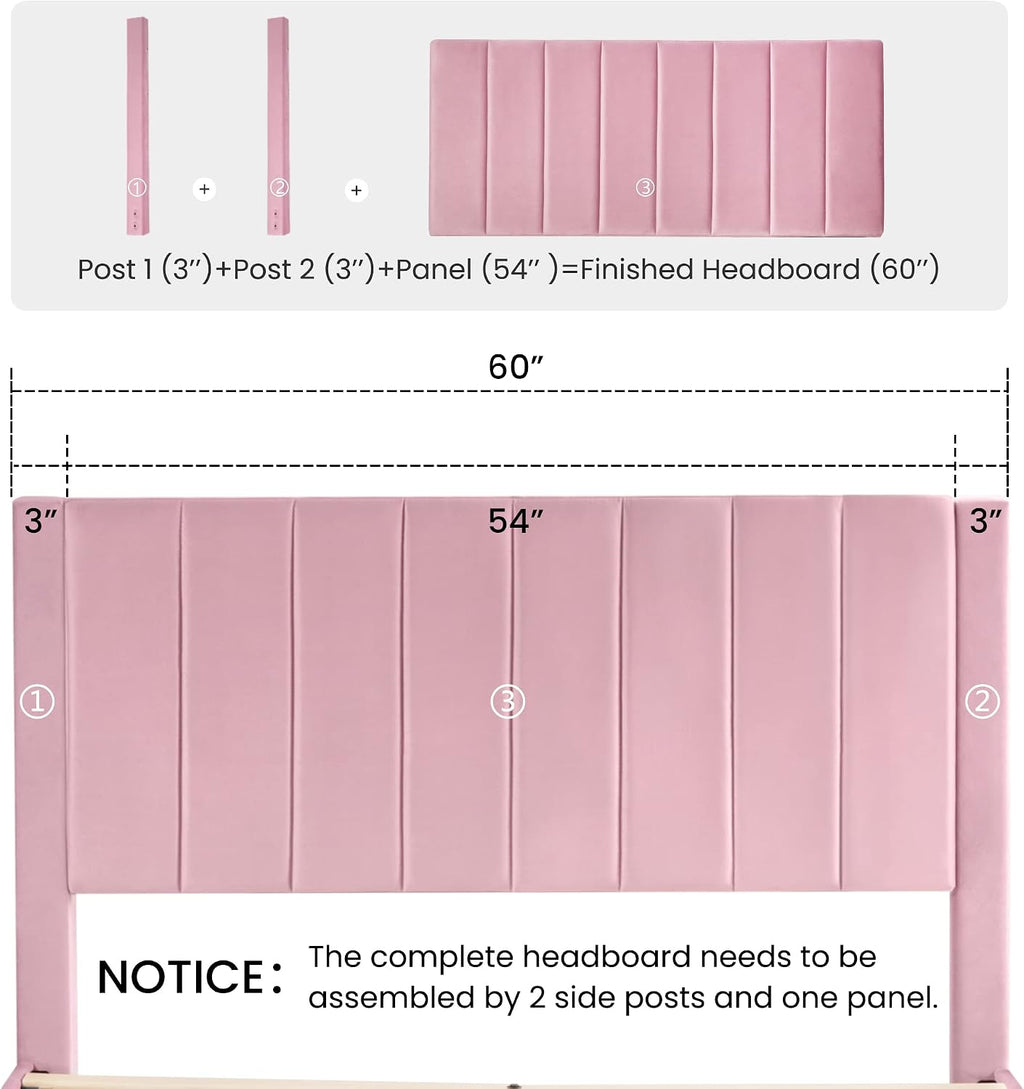 SHA CERLIN Queen Bed Frame/Velvet Upholstered Platform Bed Frame with Headboard/Strong Wood Slats Support/Mattress Foundation/No Box Spring Needed - Pink