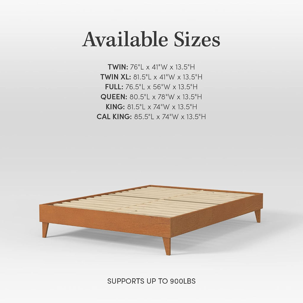 CARDINAL & CREST Wood Bed Frame - Made with 100% New Zealand Pine - Solid Mattress Platform Foundation Pressed Pine Slats - Easy Assembly - King - Almond