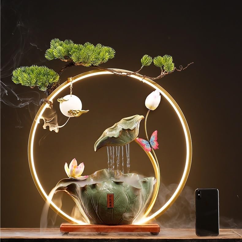 Desktop Fountain Tabletop Fountain Ceramic Flowing Water Ornaments Circulating Water Simple Modern Living Room Decorations Waterfall Fountain(B)