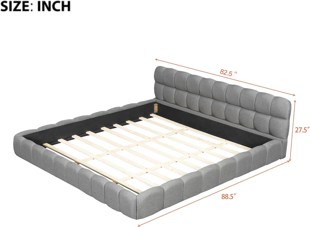King Size Modern Cloud Bed,King Size Upholstered Platform Bed with Thick Fabric, Grounded Bed with Solid Frame,Floor Bed Frame (Gray)