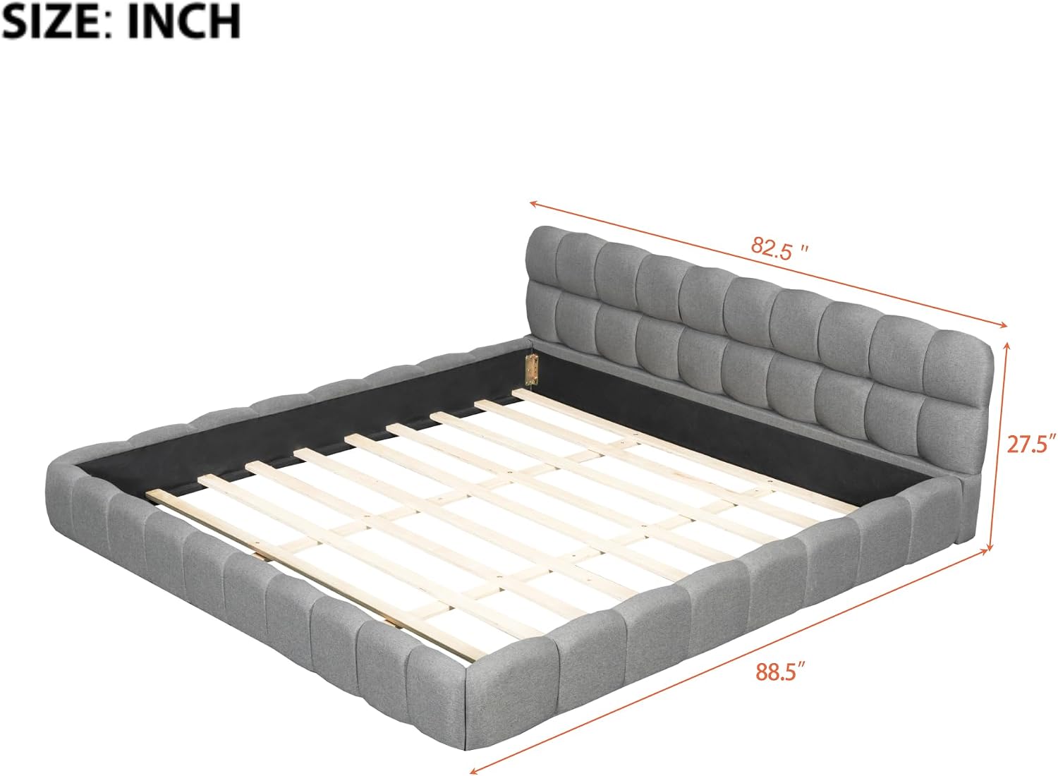 King Size Modern Cloud Bed,King Size Upholstered Platform Bed with Thick Fabric, Grounded Bed with Solid Frame,Floor Bed Frame (Gray)