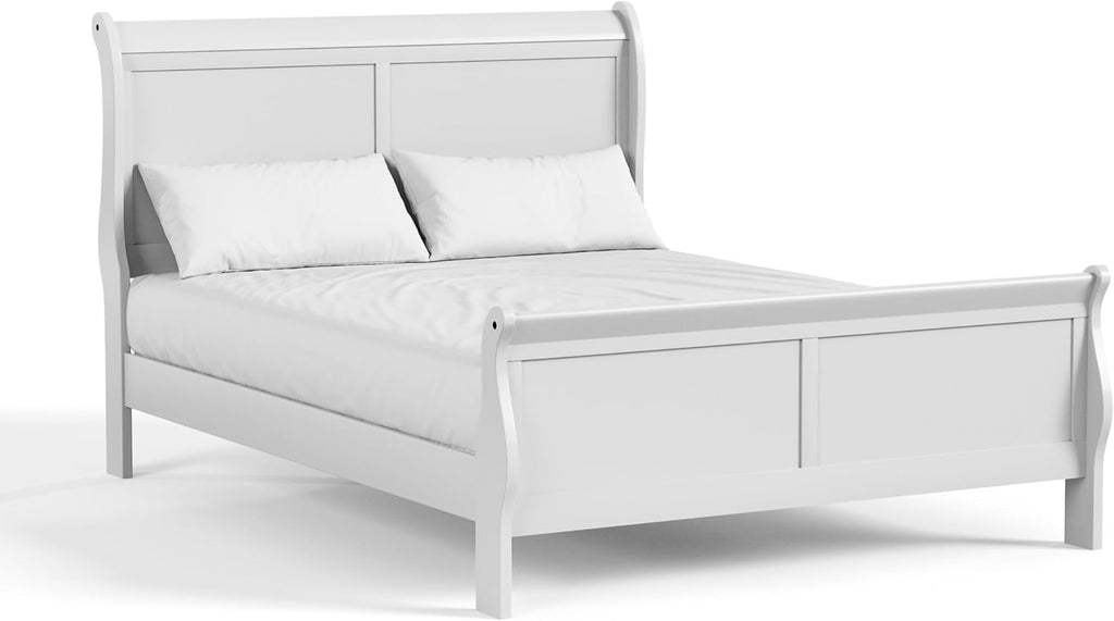 Furniture of America Arabella Traditional Solid Wood 3 Piece Bedroom Set, Queen Bed Frame and Nightstands Set of 2, Chic Sleigh Design Bedframe with Headboard and Footboard, Box Spring Needed, White