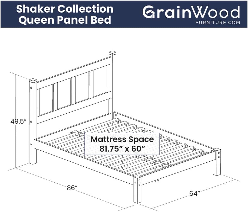 Grain Wood Furniture Shaker Solid Wood Panel Platform Bed, Queen Size, Expresso