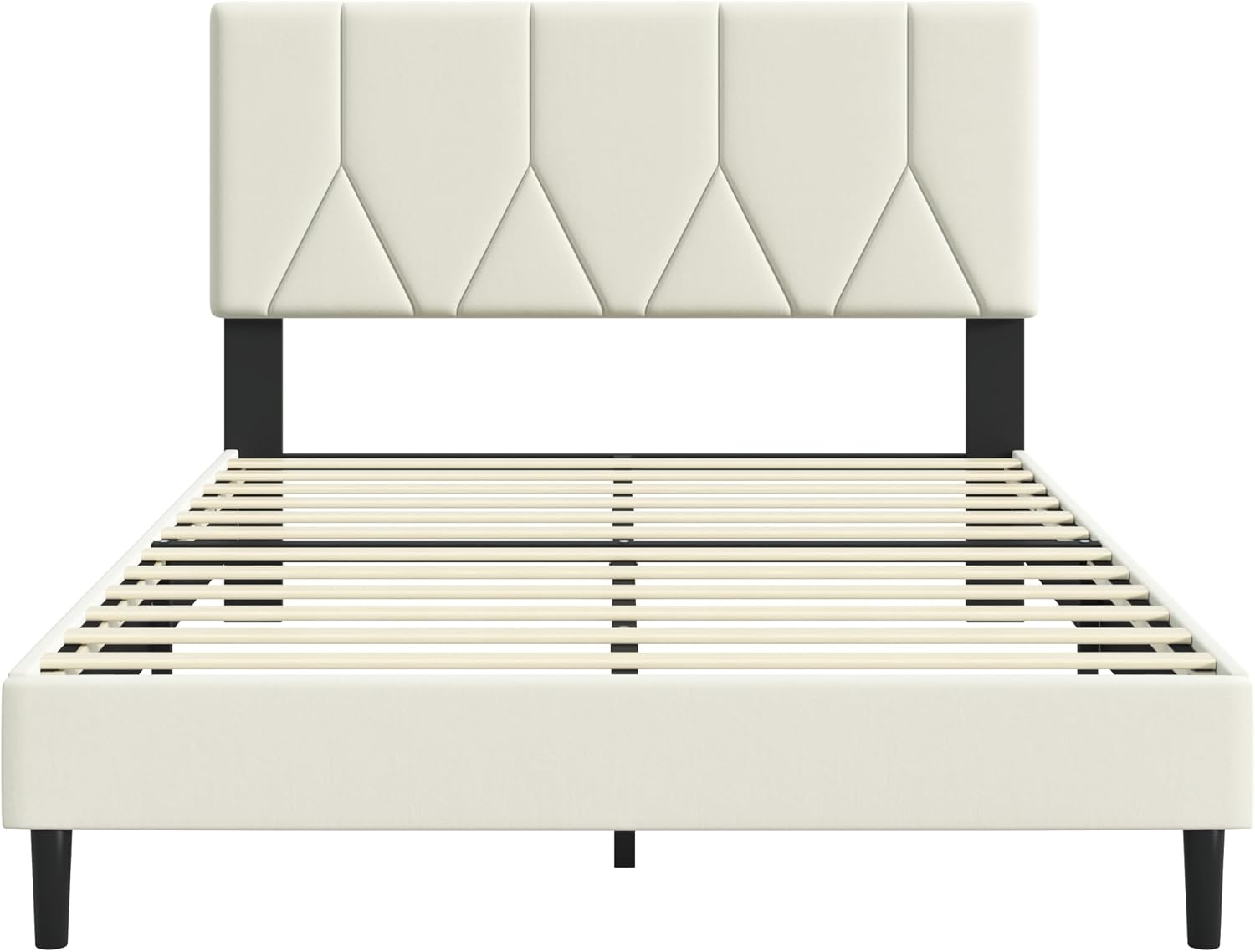 IOILORI Full Size Bed Frame Platform with Velvet Upholstered Headboard, Sturdy Wooden Slats, No Spring Box, No Noise, Easy to Assemble, Bedframe with Strong Wooden Slats, Beige