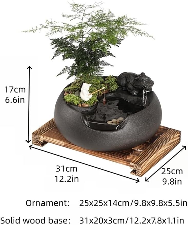 Small Indoor Waterfall Fountain, Ceramic Tabletop Fountain Water Feature Fall, Water Decoration, Humidifier for Home, Office(Gray)