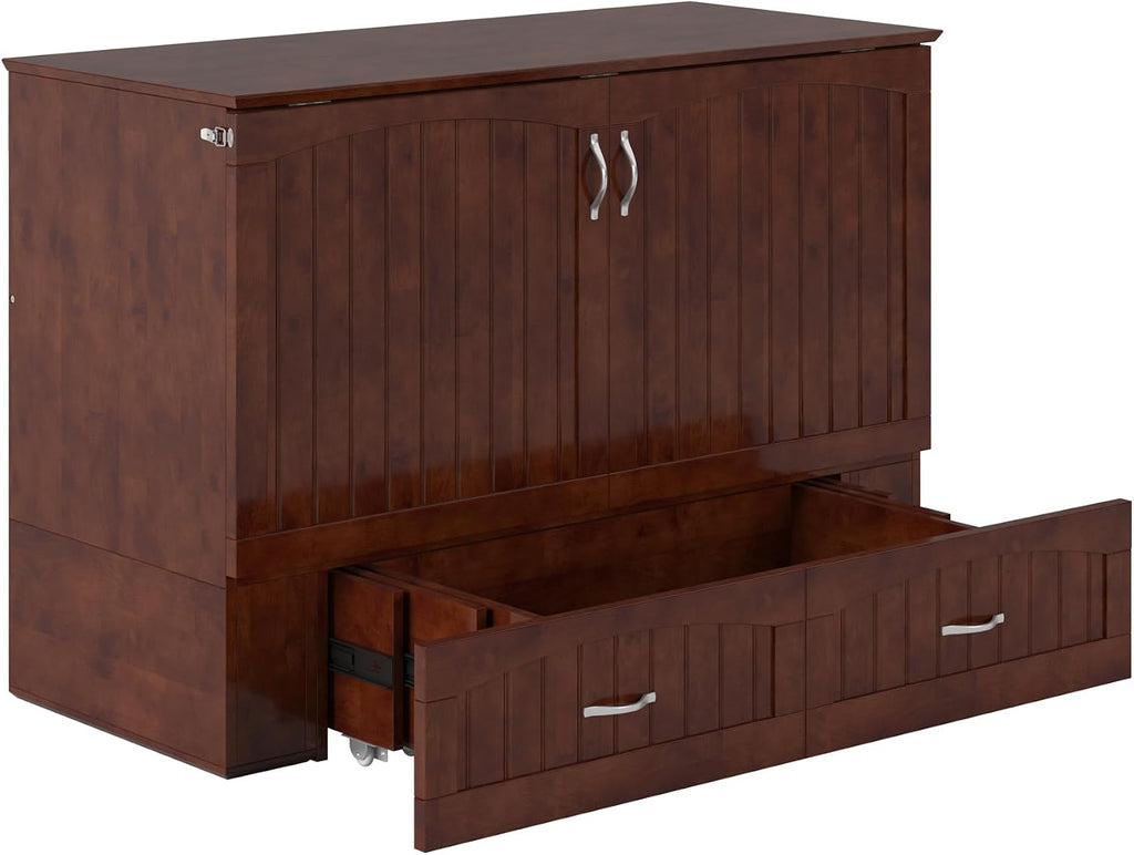 AFI, Southampton Murphy Bed Chest Full with 6' Mattress, Built-in USB Charger & Storage Drawer, Walnut