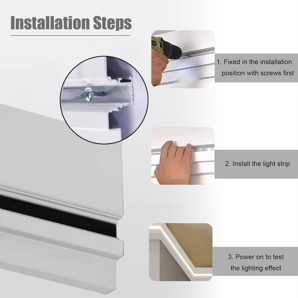 LED Light Channel Rectangular Skirting, Ceiling Wall Decoration Lighting Crown Moulding, 4/4.7/5.9/7.9'Widths Available - LED Lighting Trim (W12cm/4.7') - 1.5m/4.9ft Length