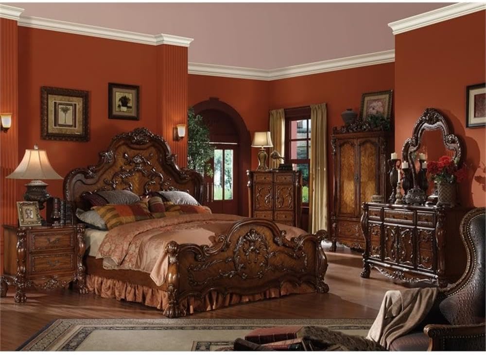 Acme Dresden Queen Wooden Panel Bed in Cherry Oak