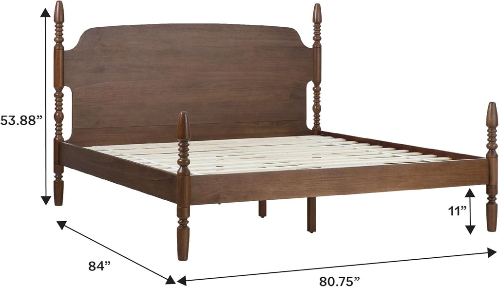 Walker Edison EZ Assembly Traditional Wood Spindle Post Bed, No Box Spring Bed Frame, Modern Farmhouse Bed, King Size, Dark Brown