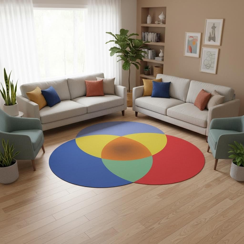 Color Theory Rug 11' Irregular Shape Washable Modern Carpet for Living Room Bedroom Dining Room Home Office Guest Room Faux Wool Stain Resistant Durable Art Deco Area Rugs Red Purple Green