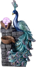 13.8-inch Peacock-Shaped Indoor Tabletop Fountain with LED Lights, Multi-Layer Waterfall & Crystal Ball – Includes 10 Free Natural Crystals – Silent Zen Decor for Home, Office & Meditation