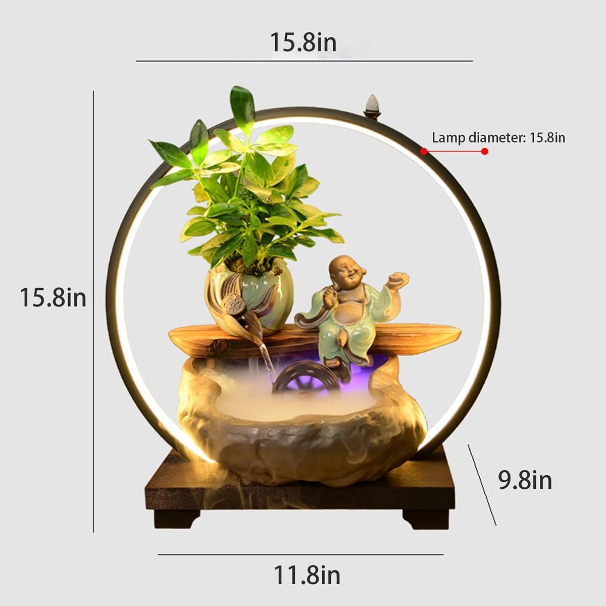 Table Fountain, Tabletop Water Fountain Indoor Décor, Waterfall with LED Lights, for Home Office Ambience, for Office, Living Room, or Bedroom(A)