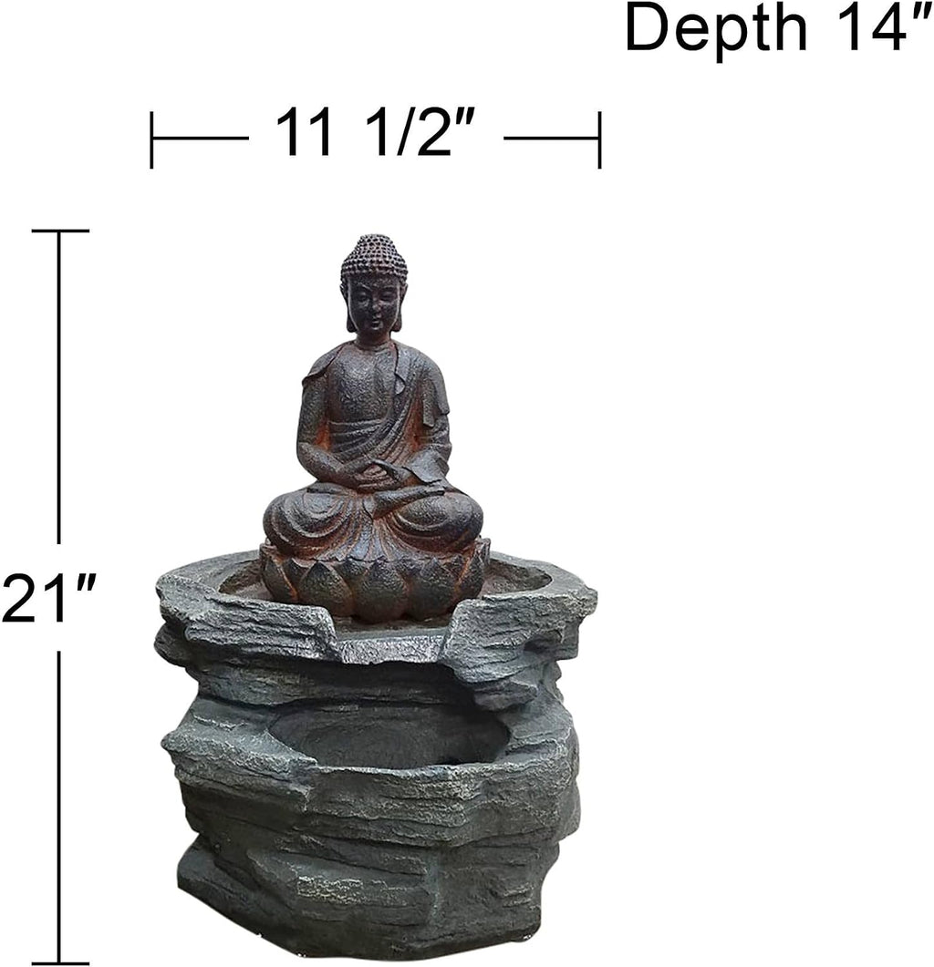 Sitting Buddha 21' High Large Zen Asian Indoor Outdoor Decor Faux Stone Floor Fountain with Light LED Standing Waterfall Water Feature for Outside Garden Patio Yard Backyard Porch - John Timberland