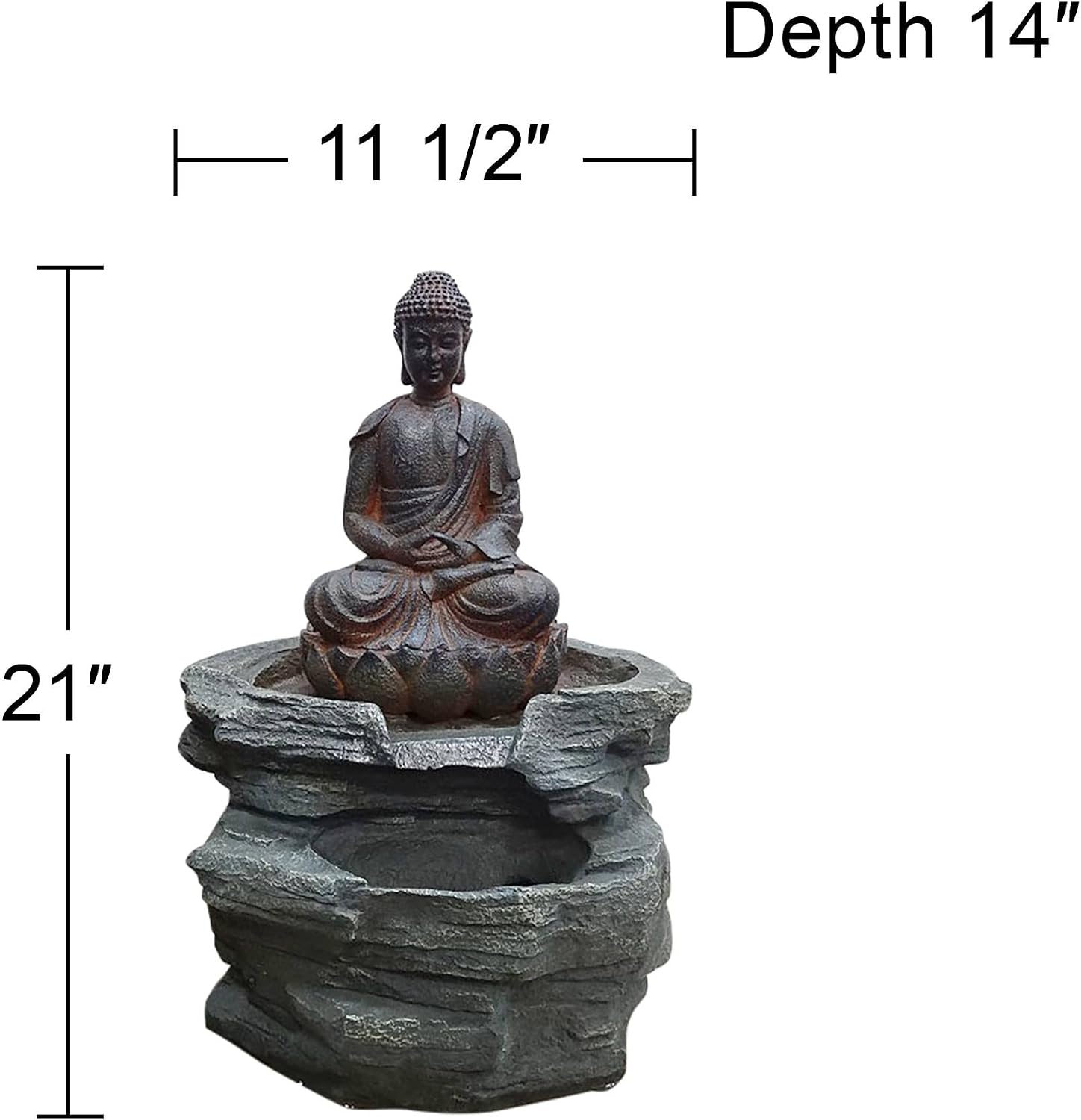 Sitting Buddha 21' High Large Zen Asian Indoor Outdoor Decor Faux Stone Floor Fountain with Light LED Standing Waterfall Water Feature for Outside Garden Patio Yard Backyard Porch - John Timberland