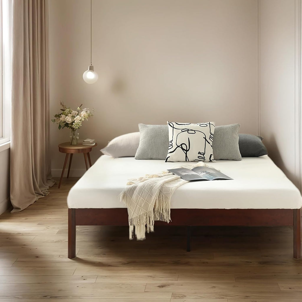 14 inch Sturdy Heavy Duty Wood Bed Frames with Wooden Slats, Queen Size Platform Bed Frame, Natural Classic Design, Easy Set Up, Storage Space Under-Bed, No Box Spring Needed (Queen)