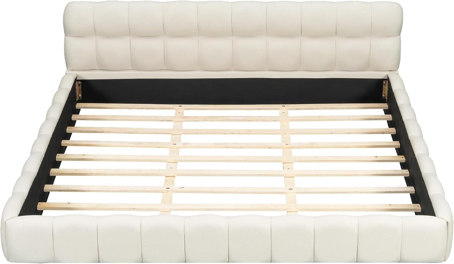Merax Modern Tufted Platform Bed with Headboard King, Linen Upholstered Floor Bed Frame with Solid Frame, No Box Spring Needed, Beige