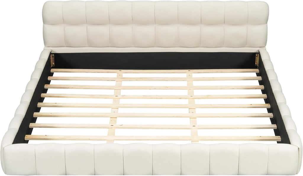 King Size Modern Cloud Bed,King Size Upholstered Platform Bed with Thick Fabric, Grounded Bed with Solid Frame,Floor Bed Frame (Beige)