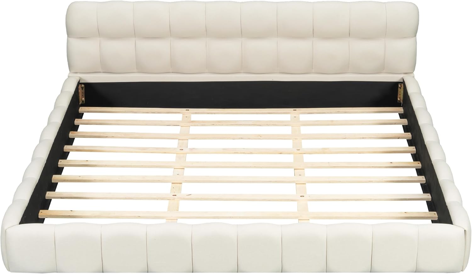 King Size Upholstered Platform Bed with Thick Fabric, Solid Wood Grounded Bed Frame with Cloud Soft Headboard, Modern Low Profile Design for Bedroom, No Box Spring Needed (Beige-X281)