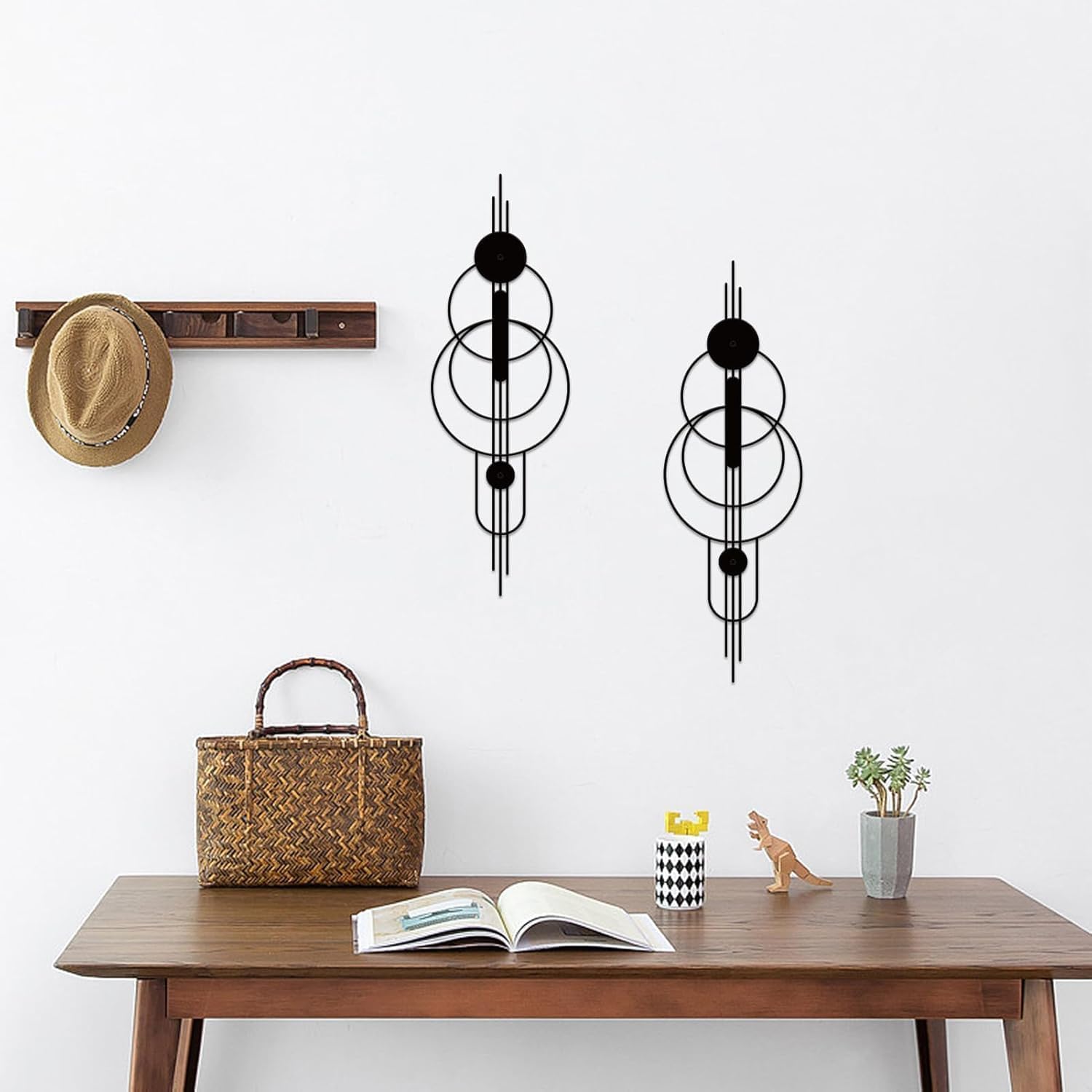 ruelen 2 Pcs Small Metal Abstract Wall Art, Modern Minimalist Wall Decor Single Line Art Metal Vertical Wall Decor Geometric Wall Hanging Sculptures for Home Bedroom Living Room, 39.37 x 12.8 Inch