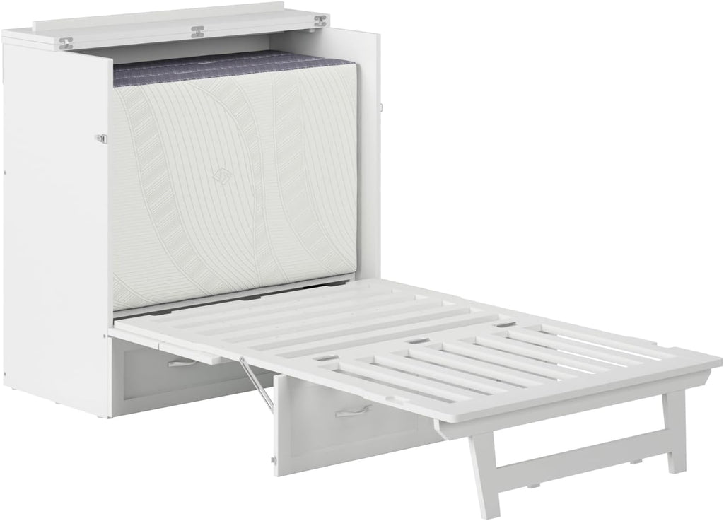 AFI, Northfield Murphy Bed Chest Twin XL with 6' Mattress, Storage Drawer & Built-in USB Charger, White