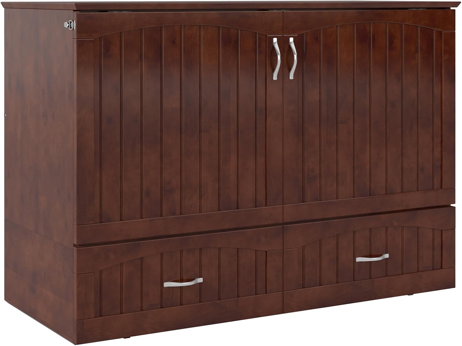 AFI, Southampton Murphy Bed Chest Full with 6' Mattress, Built-in USB Charger & Storage Drawer, Walnut