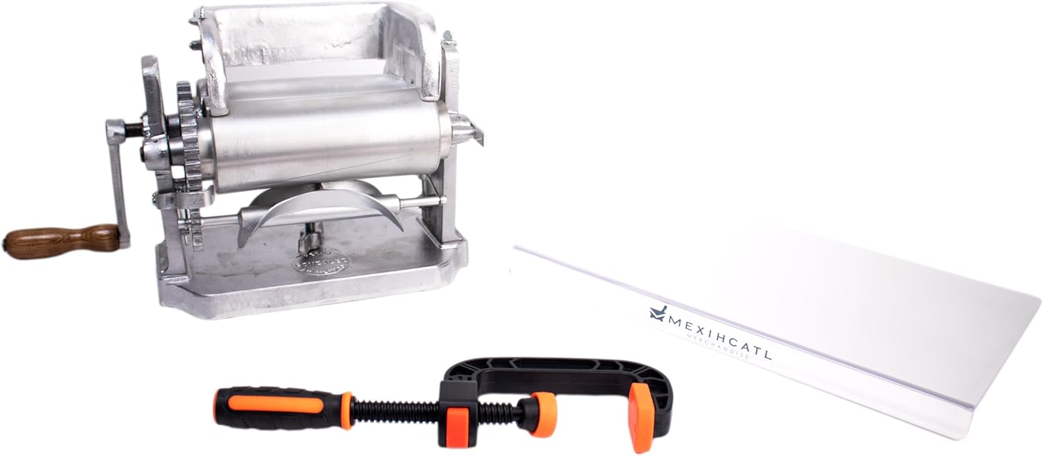 Tortilla Press/Maker with Rollers - Easy One-Handed Operation, Quick-Release Clamp, Setup & Recipe Guide - MEXIHCATL MERCHANDISE