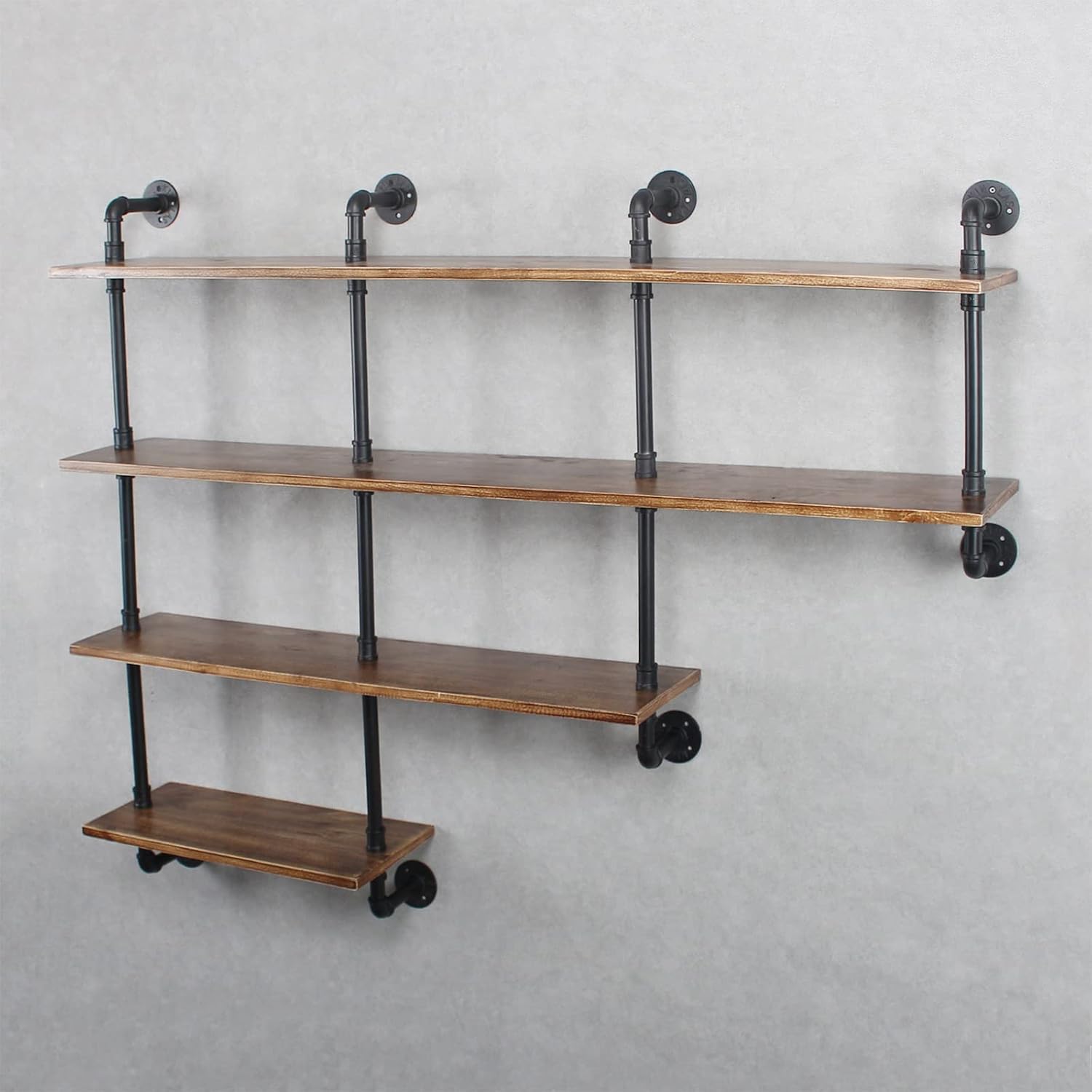 MBQQ 4-Tiers 63inch Industrial Pipe Shelving,Rustic Floating Shelves,Shelves Wall Mount with Wine Rack,Decorative Accent Wall Book Shelf for Kitchen or Office Organizer,Brown