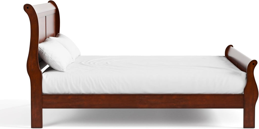 Furniture of America Arabella Traditional Solid Wood 3 Piece Bedroom Set, Queen Bed Frame and Nightstands Set of 2, Chic Sleigh Design Bedframe with Headboard and Footboard, Box Spring Needed, Cherry