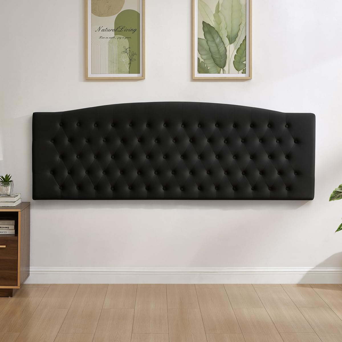 24KF Upholstered Tufted Button Velvet Wall Mounted Headboard,Comfortable Fashional Headboard King/CA King Size, 6058-K-Black