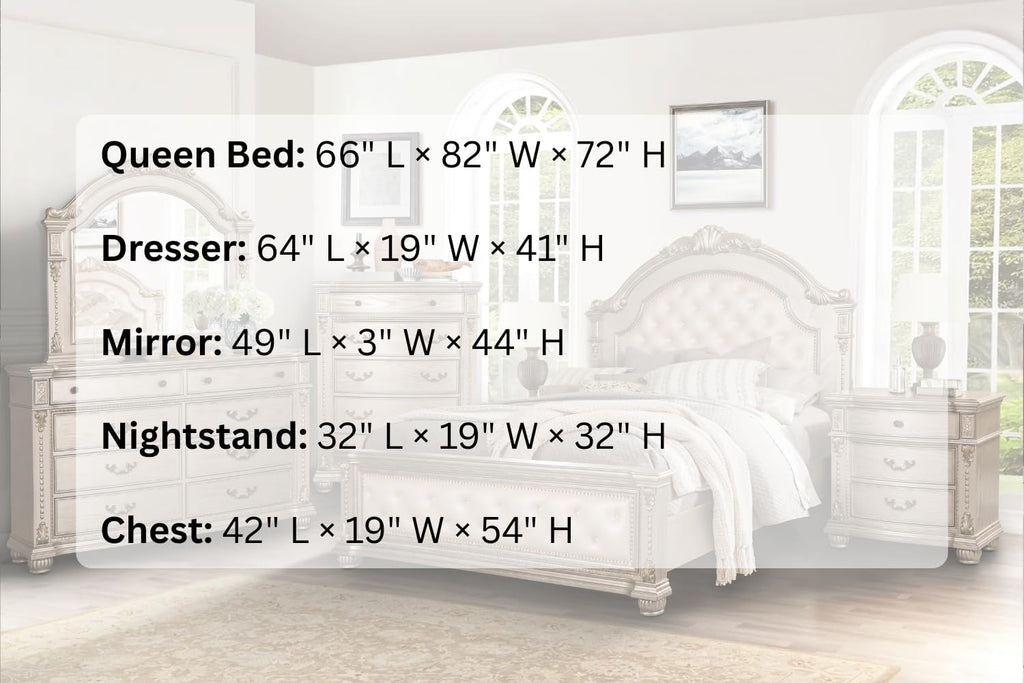 First of a Kind Evelyn Traditional 5 Piece Queen Bedroom Set with Upholstered Tufted Headboard Elegant European Inspired Design Coordinated Furniture Collection