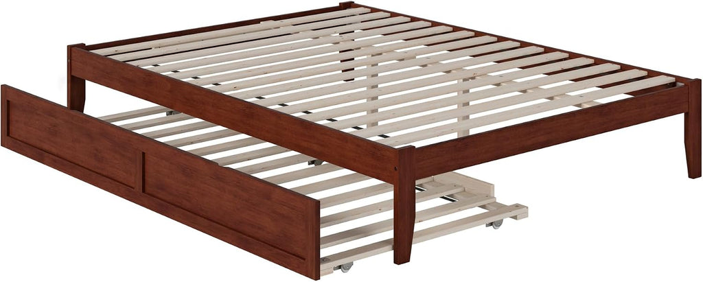 AFI Colorado Queen Size Platform Bed with Twin XL Trundle and Charging Station in Walnut