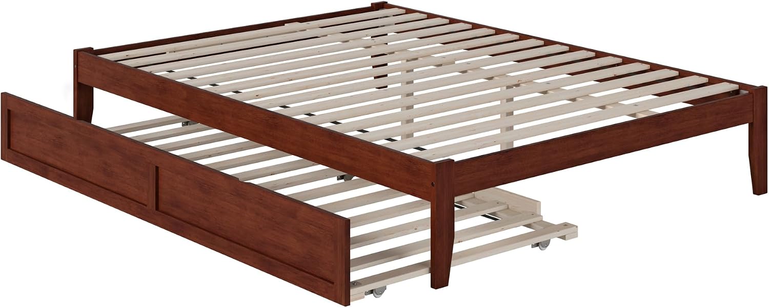 AFI Colorado Queen Size Platform Bed with Twin XL Trundle and Charging Station in Walnut