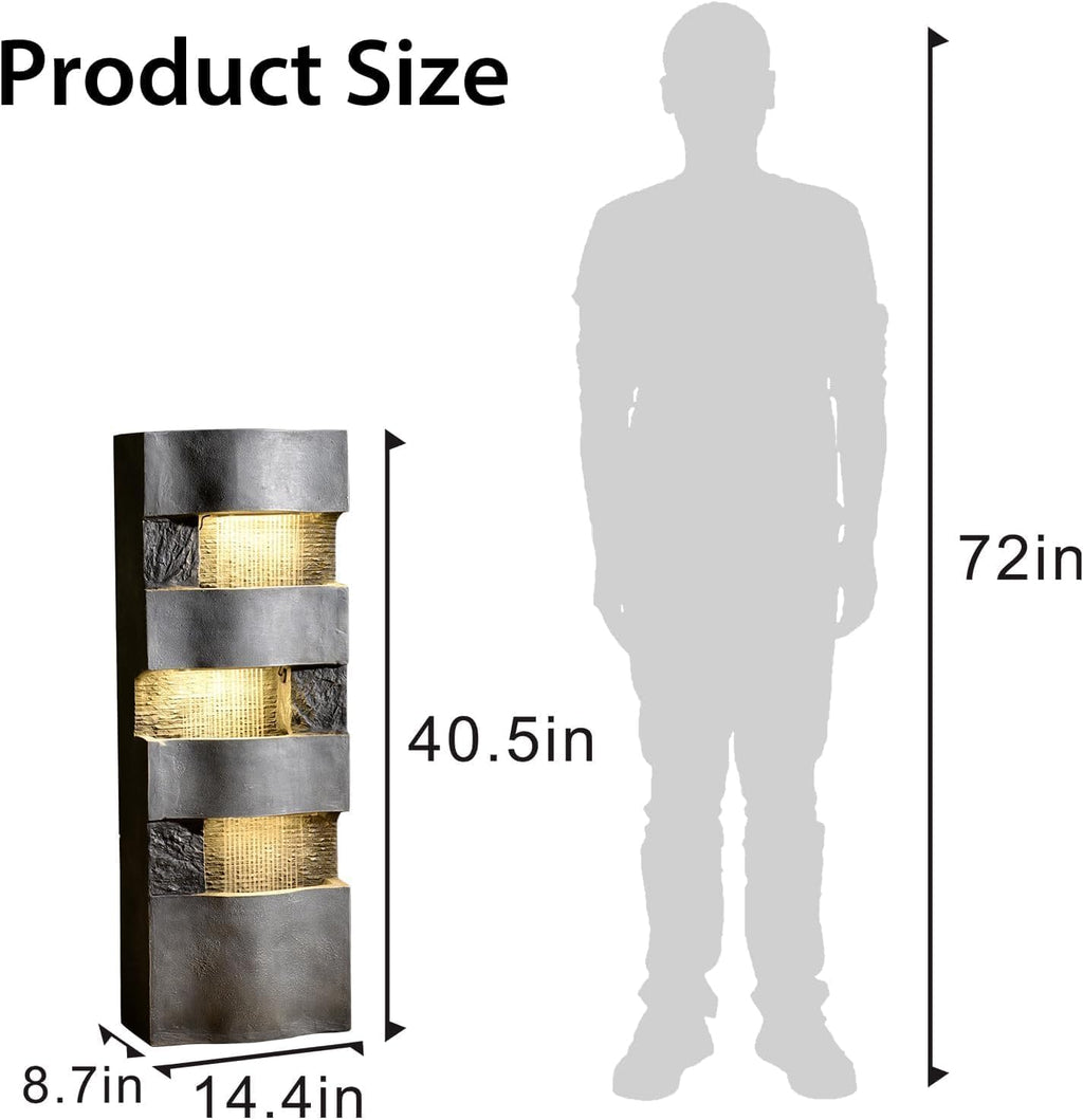 Sunlinua 40.5' H Modern Outdoor Water Fountain with LED Lights – Tall Garden Waterfall Fountain for Patio, Yard, Landscape or Indoor Decor, 4 Tiers Floor Standing Waterfall Outdoor Fountains