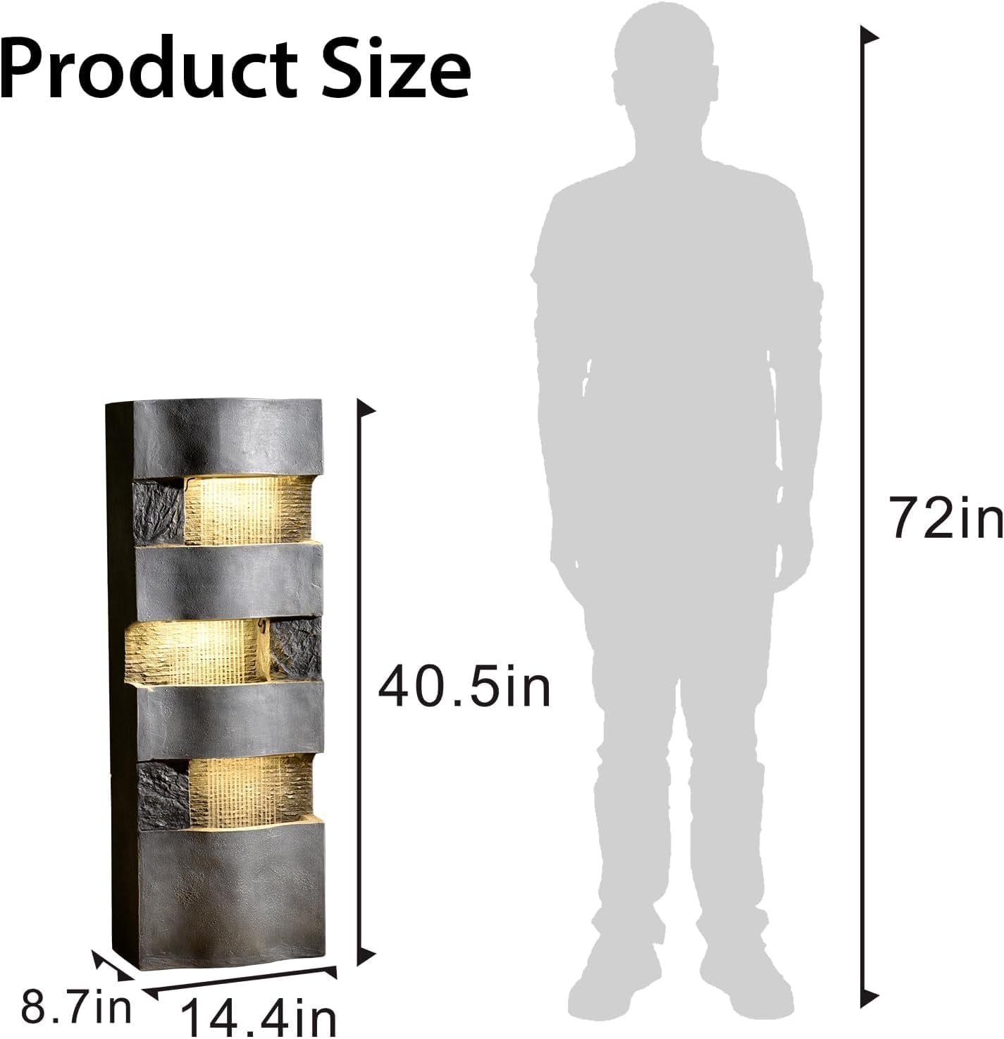 Sunlinua 40.5' H Modern Outdoor Water Fountain with LED Lights – Tall Garden Waterfall Fountain for Patio, Yard, Landscape or Indoor Decor, 4 Tiers Floor Standing Waterfall Outdoor Fountains