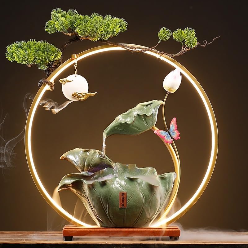 Desktop Fountain Tabletop Fountain Ceramic Flowing Water Ornaments Circulating Water Simple Modern Living Room Decorations Waterfall Fountain(A)