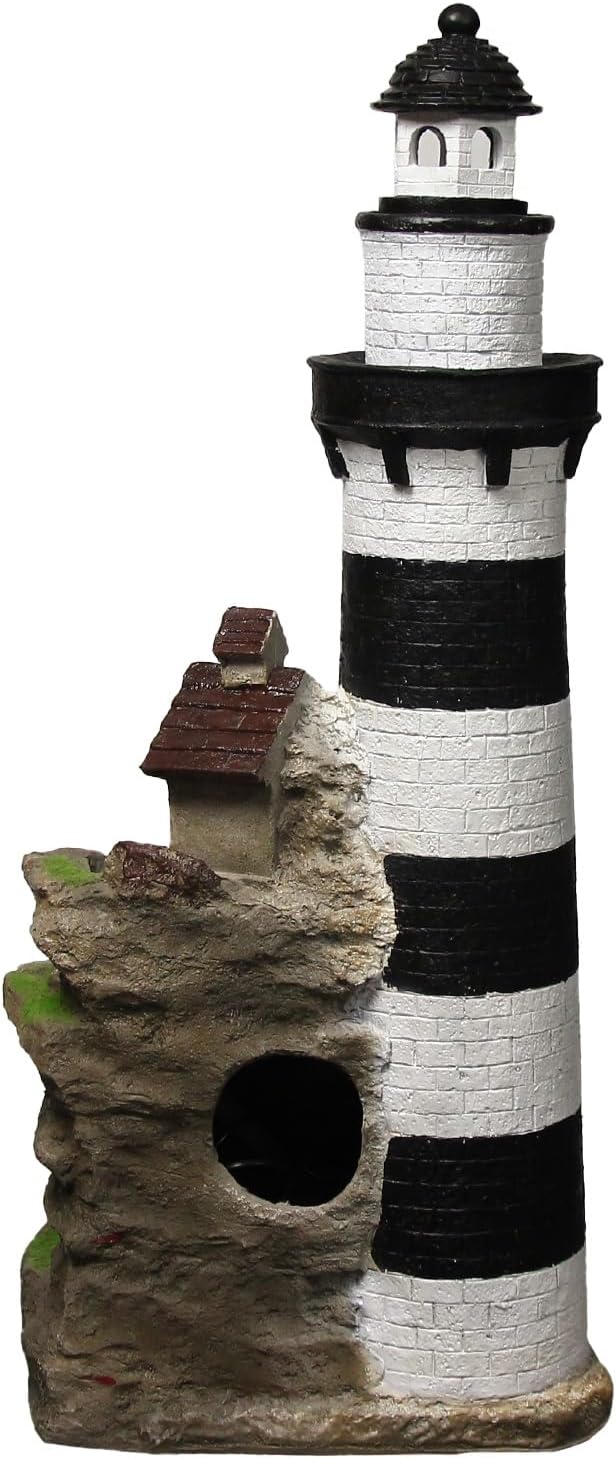 YZM Outdoor Lighthouse Waterfall Fountain 38.58' Tall 3-Tiered Rock Water Feature with LED Lights for Patio, Backyard, or Garden Décor