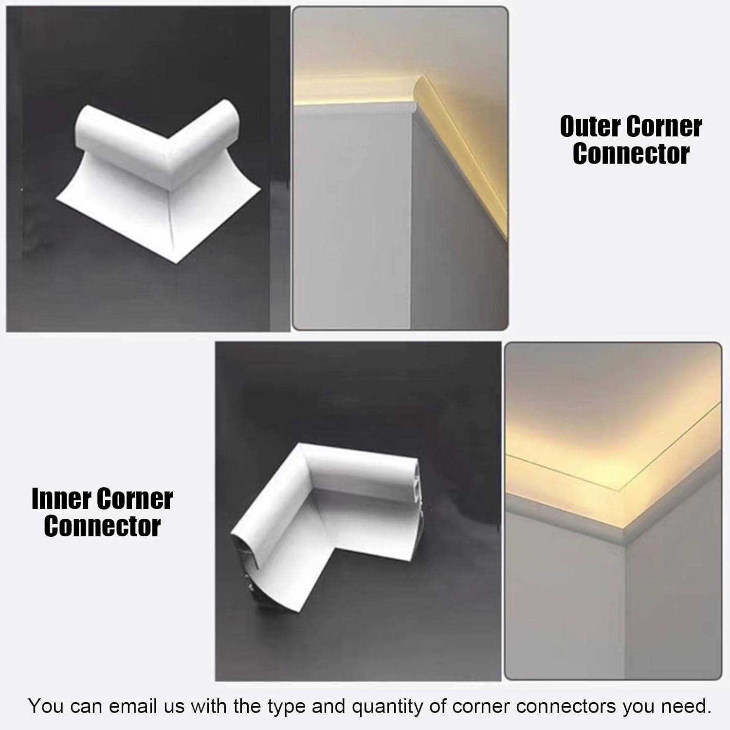 Aluminum LED Light Channel Trim for Suspended Ceiling - White Crown Molding, 1m/3.3ft Corner Decor for Walls, Floors & Ceilings, Perfect for LED Strip Lighting Integration
