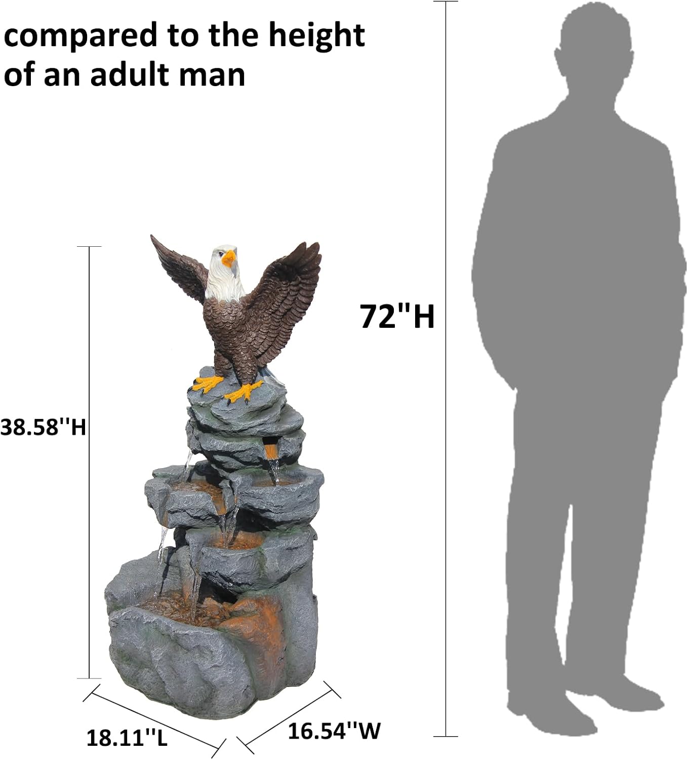 YZM Bald Eagle Statue Outdoor Fountain Tiered Cascading Rock Water Feature for Garden Patio Backyard Porch Deck 38.58' Tall Outdoor Waterfall Sculpture Elegant Garden Decor