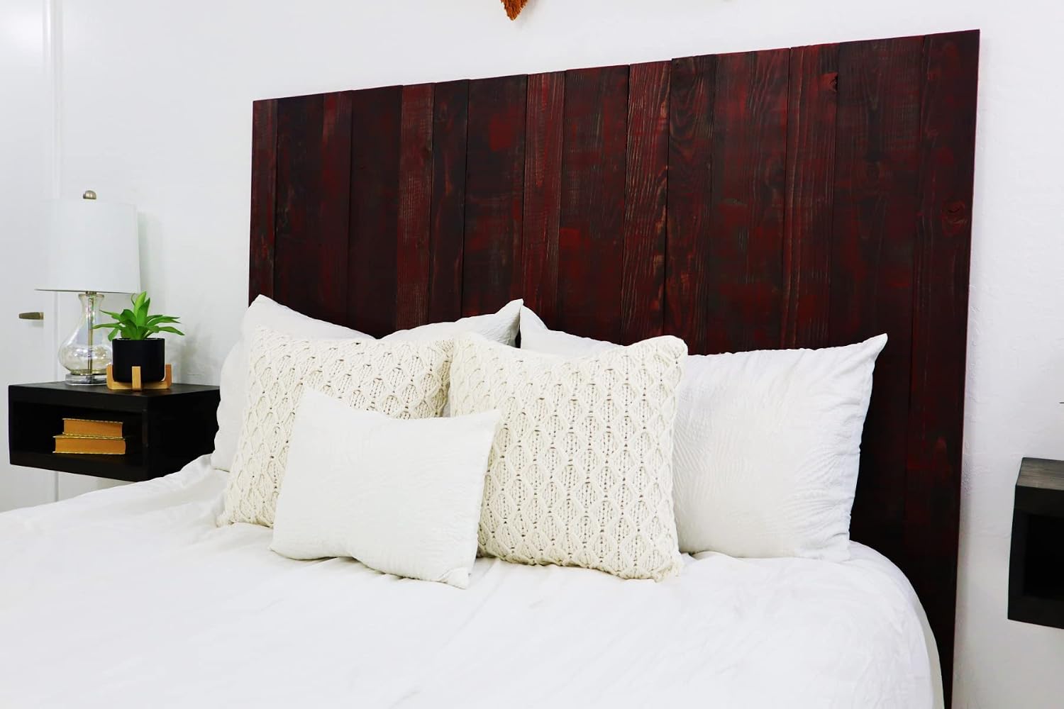 Barn Walls Red Dragon Skin Headboard, Modern Design, Solid Wood Headboard, Floating Panels, Wall Mount, Adjustable Height, Easy Assembly, Queen Size