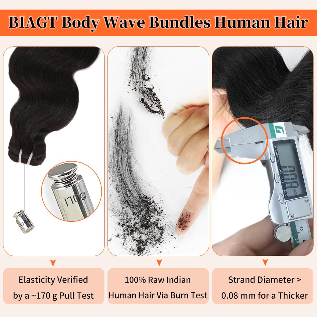 16A Raw Indian Bundles Human Hair 14 16 18 Inch Body Wave Bundles 100% Remy Virgin Human Hair 3 Bundles, 2-Year Life Span, Holds The Curls Well, Silky Soft after Mutiple Washes, No Sheds