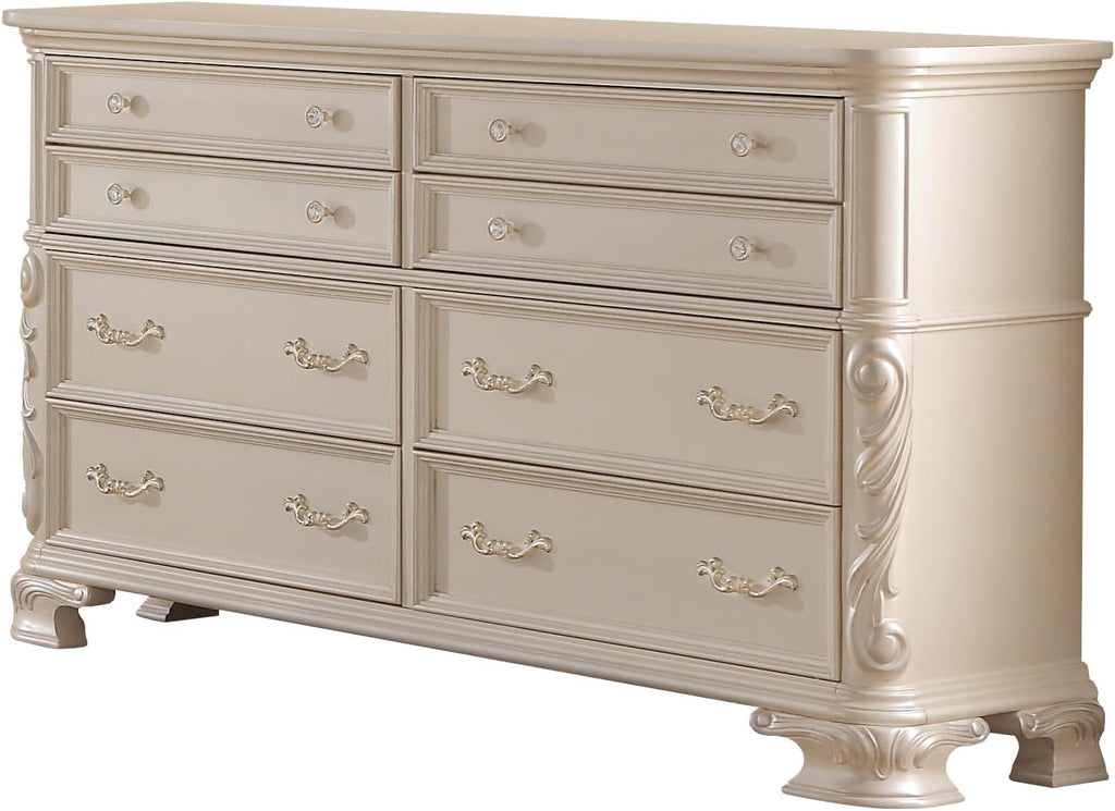 First of a Kind Victoria Off White Traditional 5 Piece King Bedroom Set with Upholstered Tufted Headboard Elegant European Inspired Design Coordinated Furniture Collection