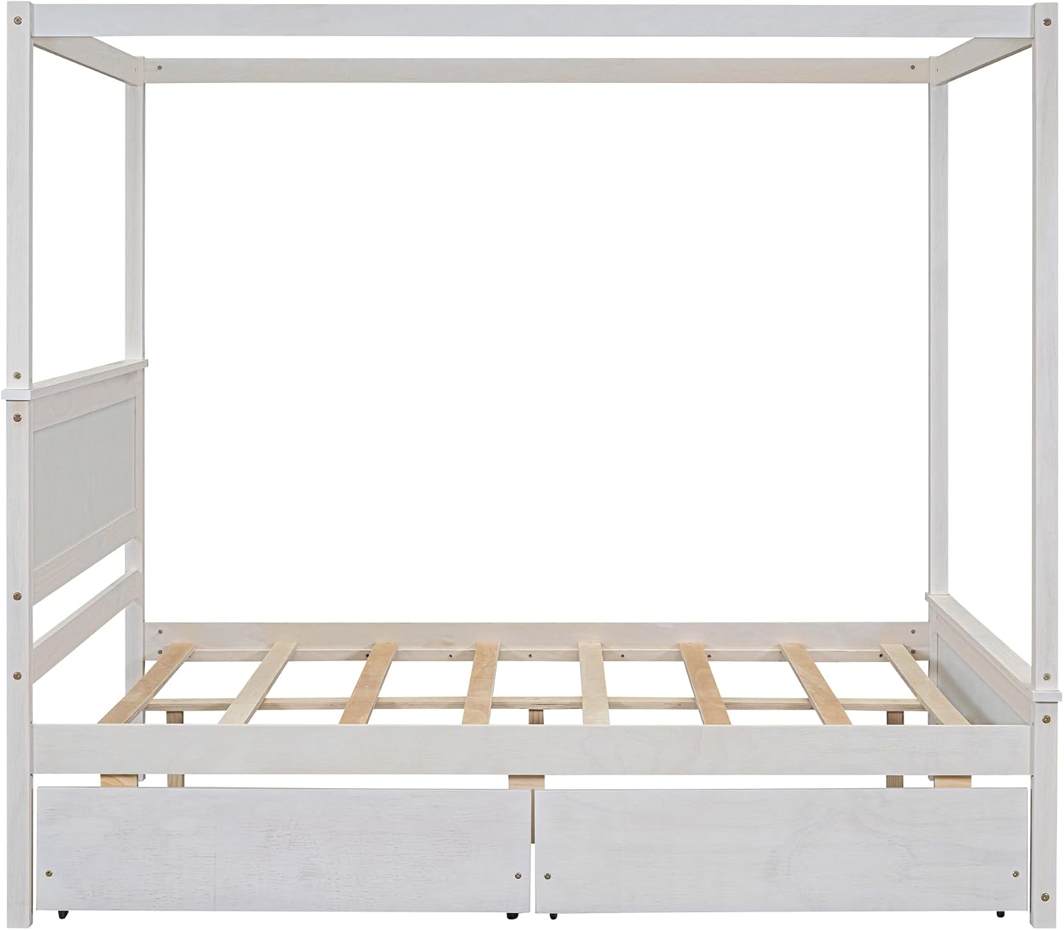 Harper & Bright Designs Wood Canopy Bed with Two Drawers, Full Size Canopy Platform Bed with Support Slats .No Box Spring Needed, Brushed White